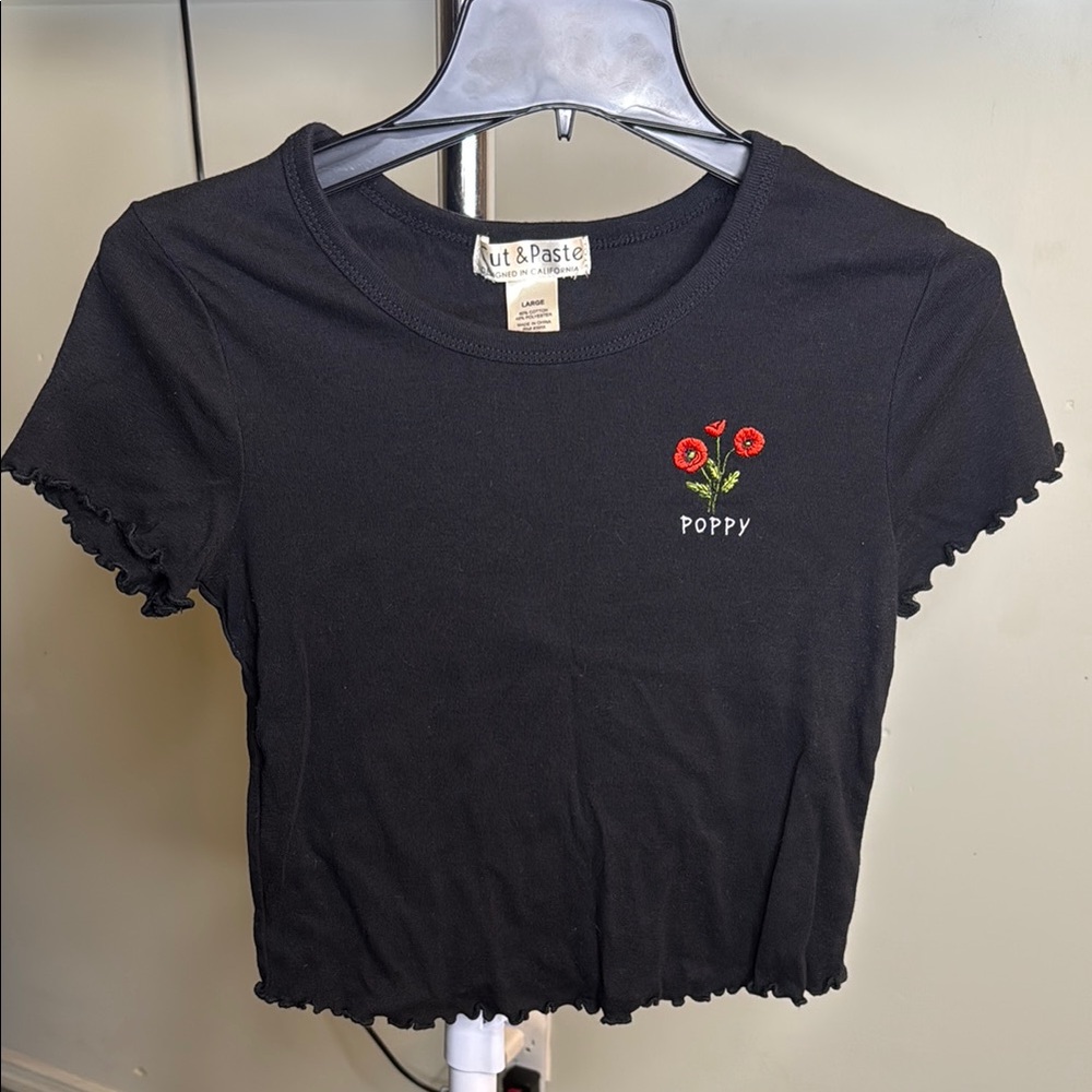 Cut & Paste Black Poppy Embroidered Tee